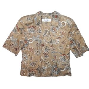 VTG Max Mara Floral Jacquard Short Sleeve Blazer Jacket - Size 10 - Linen Cotton